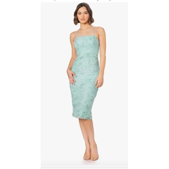 NEW Dress The Population Josselyn Mint Beaded & Sequin Midi-Dress Size XXS - Picture 1 of 12